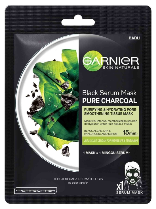 Garnier Black Serum Mask Pure Charcoal Purifying and Hydrating Pore Smoothening Tissue Mask - sheet mask minimarket